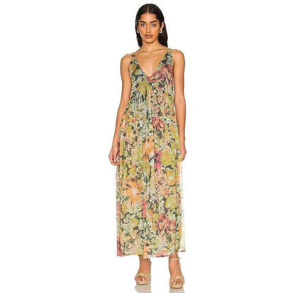 Free People Julianna Maxi Dress Green Misty Combo Large L NEW - Picture 3 of 5